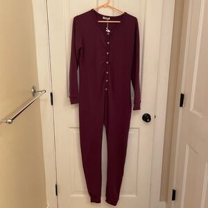 Women's Burgundy Button-Up Pajama Onesie